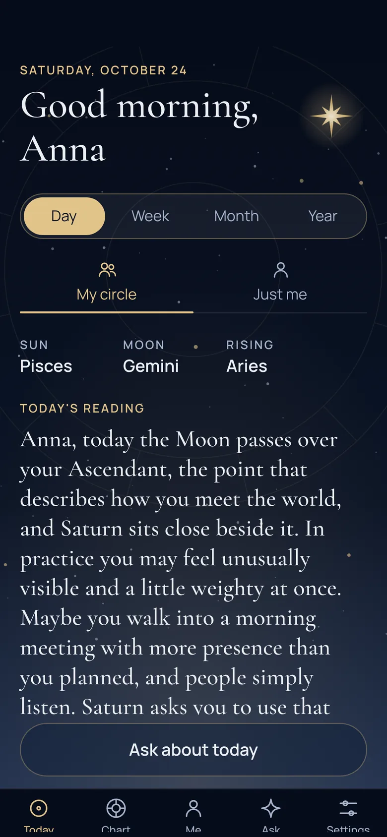 The Today screen in the Midnight, Nebula and Golden Dawn themes